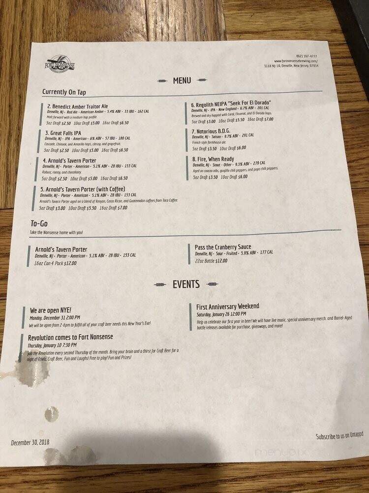 Fort Nonsense Brewing Company - Denville, NJ