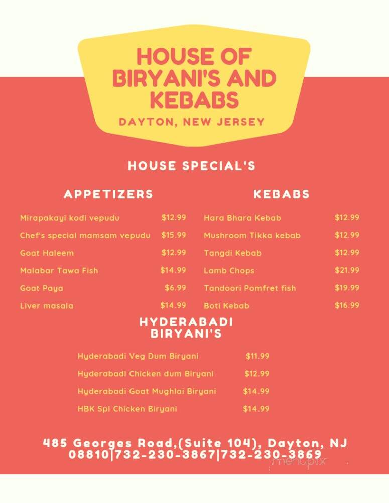 House of Biryani's and Kebabs - Dayton, NJ