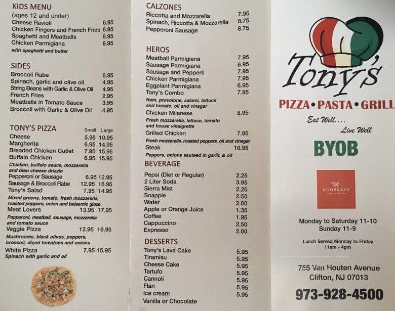 Tony's Pizza Pasta Grill - Clifton, NJ