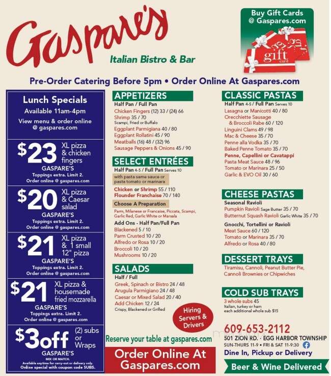 Gaspare's Gourmet Italian - Egg Harbor Township, NJ