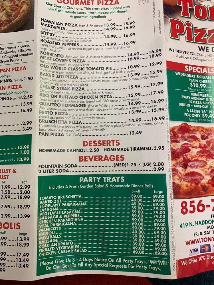 Tony's Pizzaria - Haddonfield, NJ