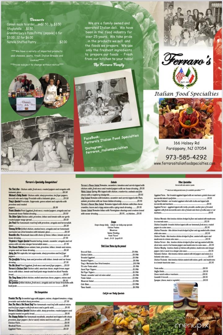 Ferraro's Italian Food Specs - Parsippany, NJ